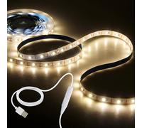 Aclorol Bande LED avec port USB - 5 m - Blanc chaud - 3000 K - 60 LED/m - Intensité variable - 8 mm de large - Flexible - Pour cuisine, armoires, miroir, vitrine, lit, rétroéclairage