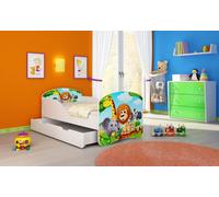 ACMA I Lit d'adolescent Lit d'enfant Lit junior Set complet avec matelas Sommier à lattes Blanc 02 Animals 140x70 + coffre de lit