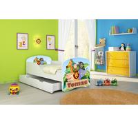 ACMA I Lit d'adolescent Lit d'enfant Lit junior Set complet avec matelas Sommier à lattes Blanc 02 Animals Name 180x80 + coffre de lit