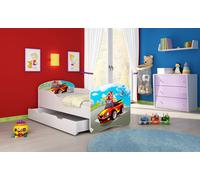 ACMA I Lit d'adolescent Lit d'enfant Lit junior Set complet avec matelas Sommier à lattes Blanc 03 Racing Car 140x70 + coffre de lit