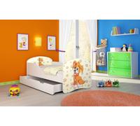 ACMA I Lit d'adolescent Lit d'enfant Lit junior Set complet avec matelas Sommier à lattes Blanc 11 chiot 140x70 + coffre de lit