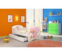 ACMA I Lit d'adolescent Lit d'enfant Lit junior Set complet avec matelas Sommier à lattes Blanc 12 chiots 180x80 + coffre de lit