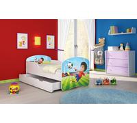 ACMA I Lit d'adolescent Lit d'enfant Lit junior Set complet avec matelas Sommier à lattes Blanc 13 footballeurs 180x80 + coffre de lit