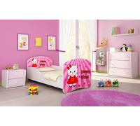 ACMA I Lit d'adolescent Lit d'enfant Lit junior Set complet avec matelas Sommier à lattes Blanc 15 Sweet Kitty 160x80