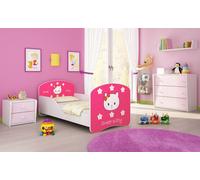 ACMA I Lit d'adolescent Lit d'enfant Lit junior Set complet avec matelas Sommier à lattes Blanc 16 Sweet Kitty 2 160x80
