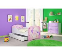 ACMA I Lit d'adolescent Lit d'enfant Lit junior Set complet avec matelas Sommier à lattes Blanc 17 Pony 180x80 + coffre de lit