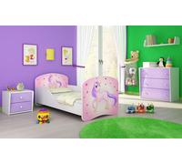 ACMA I Lit d'adolescent Lit d'enfant Lit junior Set complet avec matelas Sommier à lattes Blanc 17 Pony 140x70