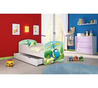 ACMA I Lit d'adolescent Lit d'enfant Lit junior Set complet avec matelas Sommier à lattes Blanc 35 Hélicoptère 160x80 + coffre de lit