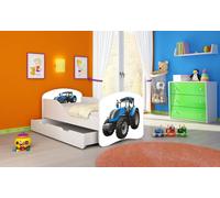 ACMA I Lit d'adolescent Lit d'enfant Lit junior Set complet avec matelas Sommier à lattes Blanc 42 Tracteur 180x80 + coffre de lit