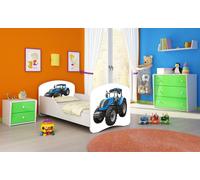 ACMA I Lit d'adolescent Lit d'enfant Lit junior Set complet avec matelas Sommier à lattes Blanc 42 Tracteur 160x80
