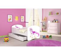 ACMA I Lit d'adolescent Lit d'enfant Lit junior Set complet avec matelas Sommier à lattes Blanc 43 Petit cheval 140x70 + coffre de lit