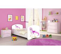 ACMA I Lit d'adolescent Lit d'enfant Lit junior Set complet avec matelas Sommier à lattes Blanc 43 Petit cheval 160x80