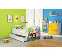 ACMA I Lit d'adolescent Lit d'enfant Lit junior Set complet avec matelas Sommier blanc 01 Zoo 180x80 + coffre de lit