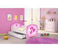 ACMA I Lit d'adolescent Lit d'enfant Lit junior Set complet avec matelas Sommier blanc 07 rose Fée 140x70 + coffre de lit