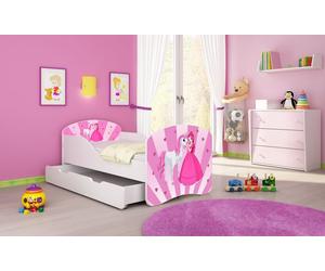 ACMA I Lit d'adolescent Lit d'enfant Lit junior Set complet avec matelas Sommier blanc 08 Princess 160x80 + coffre de lit
