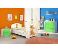 ACMA I Lit d'adolescent Lit d'enfant Lit junior Set complet avec matelas Sommier blanc 11 chiot 160x80