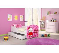 ACMA I Lit d'adolescent Lit d'enfant Lit junior Set complet avec matelas Sommier blanc 15 Sweet Kitty 160x80 + coffre de lit