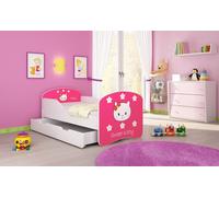 ACMA I Lit d'adolescent Lit d'enfant Lit junior Set complet avec matelas Sommier blanc 16 Sweet Kitty 2 180x80 + coffre de lit