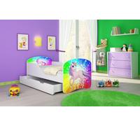 ACMA I Lit d'adolescent Lit d'enfant Lit junior Set complet avec matelas Sommier blanc 18 poney arc-en-ciel 180x80 + coffre de lit