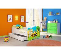 ACMA I Lit d'adolescent Lit d'enfant Lit junior Set complet avec matelas Sommier blanc 20 Bagger 180x80 + coffre de lit