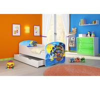 ACMA I Lit d'adolescent Lit d'enfant Lit junior Set complet avec matelas Sommier blanc 21 pirates 160x80 + coffre de lit