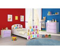 ACMA I Lit d'adolescent Lit d'enfant Lit junior Set complet avec matelas Sommier blanc 31 Hibou 180x80