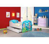 ACMA I Lit d'adolescent Lit d'enfant Lit junior Set complet avec matelas Sommier blanc 32 chevaliers 180x80 + coffre de lit