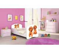 ACMA I Lit d'adolescent Lit d'enfant Lit junior Set complet avec matelas Sommier blanc 39 chiots 140x70