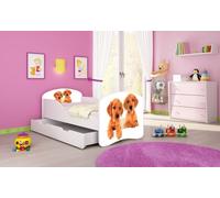 ACMA I Lit d'adolescent Lit d'enfant Lit junior Set complet avec matelas Sommier blanc 39 chiots 140x70 + coffre de lit