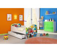 ACMA I Lit d'adolescent Lit d'enfant Lit junior Set complet avec matelas Sommier blanc 45 Mécanicien 160x80 + coffre de lit