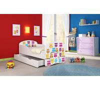 ACMA I Lit d'enfant lit junior set complet avec matelas sommier blanc 31 hibou 180x80 + coffre de lit