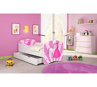 ACMA I Lit d'adolescent Lit d'enfant Lit junior Set complet avec matelas Sommier à lattes Blanc 08 Princess 180x80 + coffre de lit