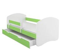 ACMA II Lit Junior 140x70 cm Vert dès 3 Ans avec Matelas et Sommier à Lattes - Lit Enfant avec Barrières de Sécurité, Supporte Jusqu’à 120 kg, Version avec Tiroir