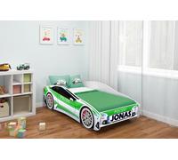 ACMA lit d'adolescent lit d'enfant lit de voiture Junior Cars lit set complet avec matelas sommier à lattes et protection contre les chutes 140x70 cm - Police -2 + NOM