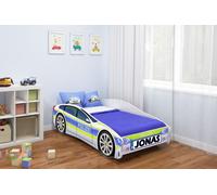 ACMA lit d'adolescent lit d'enfant lit de voiture Junior Cars lit set complet avec matelas sommier à lattes et protection contre les chutes 160x80 cm - Police -1 + NOM