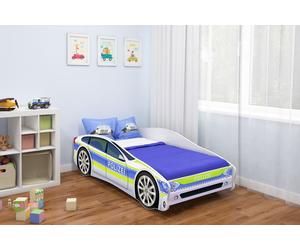 ACMA lit d'adolescent lit d'enfant lit de voiture Junior Cars lit set complet avec matelas sommier à lattes et protection contre les chutes 140x70cm - Police -1