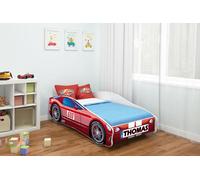 ACMA lit d'adolescent lit d'enfant lit de voiture Junior Cars lit set complet avec matelas, sommier et protection contre les chutes 160x80 cm -CAR-1 + NOM