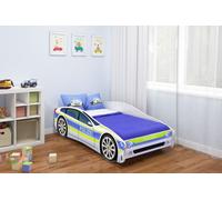 ACMA lit d'adolescent lit d'enfant lit de voiture Junior Cars lit set complet avec matelas, sommier et protection contre les chutes 160x80 cm - Police -1
