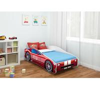 ACMA lit d'adolescent lit d'enfant lit de voiture Junior Cars lit set complet avec matelas sommier et protection antichute 160x80 cm - CAR-1