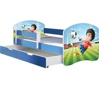 ACMA lit d'adolescent lit d'enfant lit junior set complet avec matelas sommier à lattes et antichute bleu 13 footballeur 140x70 + coffre de lit
