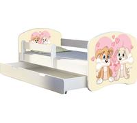 ACMA lit d'adolescent lit d'enfant lit junior set complet avec matelas sommier à lattes et antichute blanc 12 chiots 140x70 + coffre de lit