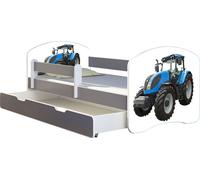 ACMA Lit d'adolescent Lit d'enfant Lit junior Set complet avec matelas Sommier à lattes et protection antichute Gris 42 Tracteur 180x80 + coffre de lit