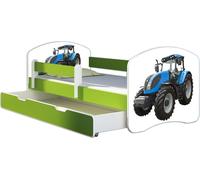 ACMA lit d'adolescent lit d'enfant lit junior set complet avec matelas sommier à lattes et protection antichute vert 42 tracteur 140x70 + coffre de lit