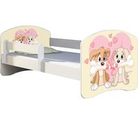 ACMA lit d'adolescent lit d'enfant lit junior set complet avec matelas sommier à lattes et protection antichute blanc 12 chiots 160x80