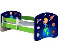 ACMA lit d'adolescent lit d'enfant lit junior set complet avec matelas sommier à lattes et protection antichute vert 22 Kosmos 180x80