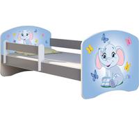 ACMA lit d'adolescent lit d'enfant lit junior set complet avec matelas sommier à lattes et protection antichute gris 26 éléphant 180x80