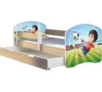 ACMA lit d'adolescent lit d'enfant lit junior set complet avec matelas sommier à lattes et protection contre les chutes Sonoma 13 footballeur 140x70 + coffre de lit