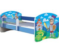 ACMA lit d'adolescent lit d'enfant lit junior set complet avec matelas sommier à lattes et protection antichute bleu 32 chevalier 140x70