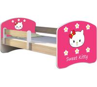 ACMA lit d'adolescent lit d'enfant lit junior set complet avec matelas sommier à lattes et protection contre les chutes Sonoma 16 Sweet Kitty 2 180x80