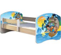 ACMA lit d'adolescent lit d'enfant lit junior set complet avec matelas sommier à lattes et protection contre les chutes Sonoma 21 pirates 160x80